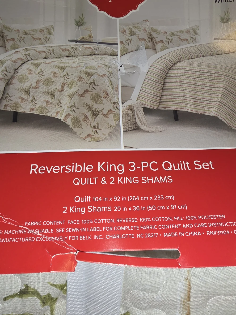 Winter Trails Reversible King 3-Piece Quilt Set - Cream/Green/Tan